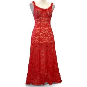 Vintage Inner Most Red Lace Maxi Slip Dress 80s S